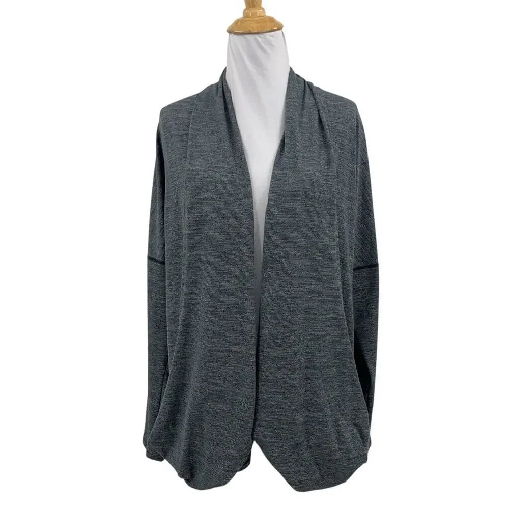 Lucy Cardigan Womens M Medium Charcoal Open Front Cocoon Pockets Drop Shoulders